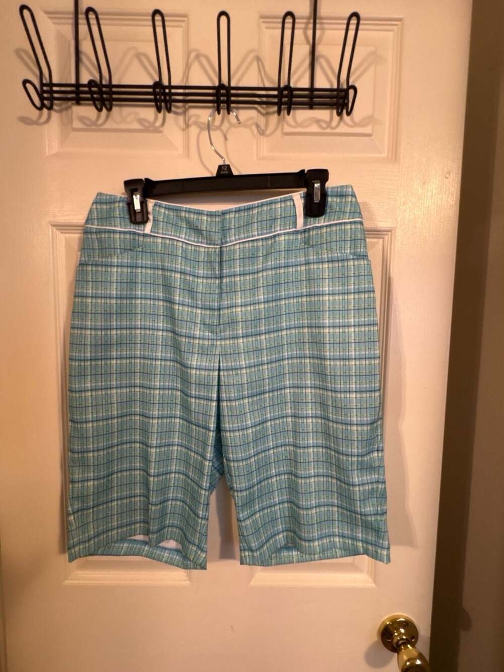 Tail White Label Plaid Golf Shorts Women Size 10 Blue Green